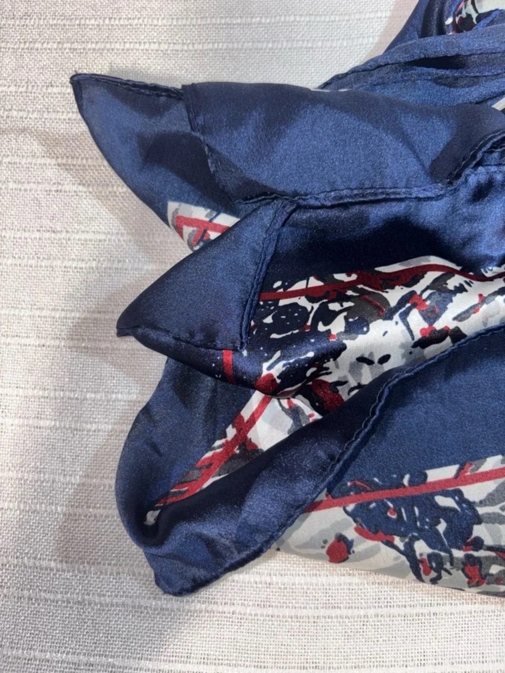 Vintage Mid Century Navy Abstract Silk Satin Scarf Expressionist Art